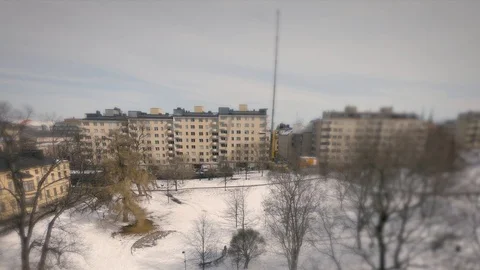 Time lapse. Crane cutting tree branches at the park at winter. Helsinki. Finland Stock Footage 88106254