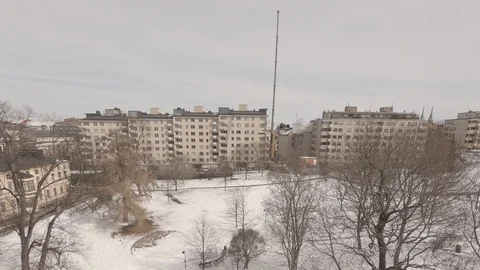 Time lapse. Crane cutting tree branches at the park. Helsinki Finland. Shot flat Stock Footage 88106255