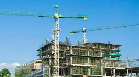 Time lapse crane working in big construction site Stock Footage 32626124
