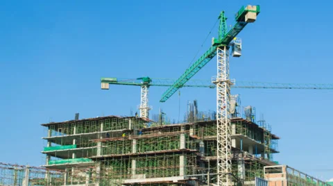 Time lapse crane working in big construction site Stock Footage 32626335