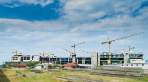 Time Lapse Crane Working In Big Construction Site  Stock Footage 45713187