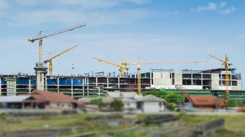 Time Lapse Crane Working In Big Construction Site  Stock Footage 45721820