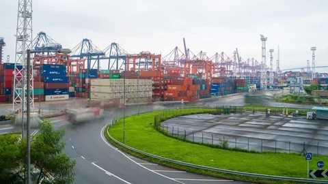 Time lapse crane working in harbor shipping Distribution Warehouse Industrial Stock Footage 119274477