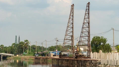 Time lapse crane is working in pile foundation work. Stock Footage 117377807