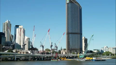 Time lapse cranes in action Brisbane CBD 4K Stock Footage 157244509