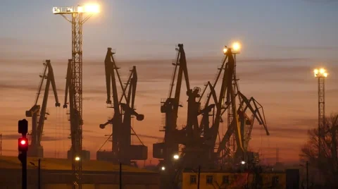 Time lapse cranes are working late at night. Stock Footage 58608176