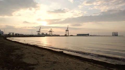 Time-lapse of the cranes in the port Stock Footage 157365235