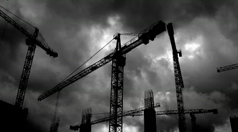 Time-lapse cranes tower cranes (black and white) 스톡 동영상 590184