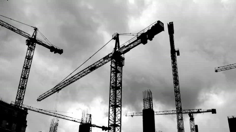Time-lapse cranes tower cranes 2 (black and white) Stock Footage 590195