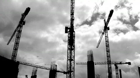 Time-lapse cranes tower cranes 3 (black and white) Stock Footage 590200