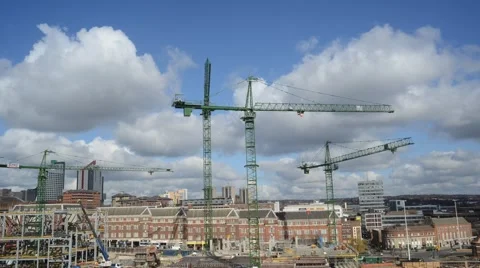 Time lapse cranes working on building site in Leeds United Kingdom Stock Footage 48439938