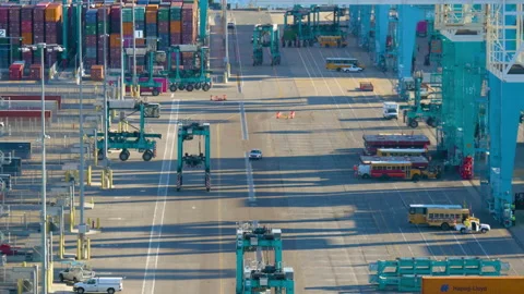 Time lapse of cranes working at port Stock Footage 171594231
