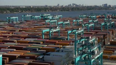 Time lapse of cranes working shipping containers Stock Footage 171594185