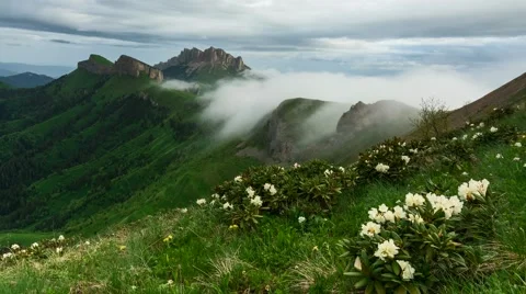 Time Lapse. Creeping clouds in Caucasus mountains. Stock Footage 68562679