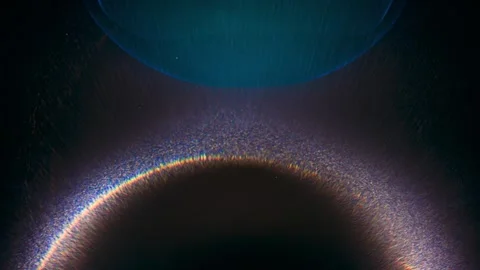 Time lapse of a crescent moon with a massive colorful anamorphic lens flare in Stock Footage 333492898