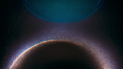 Time lapse of a crescent moon with a massive colorful anamorphic lens flare in Stock Footage 333492943