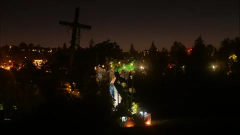 Time lapse cross and Virgin Mary at night at a coastal site in Sydney 4K Stock Footage 272187990