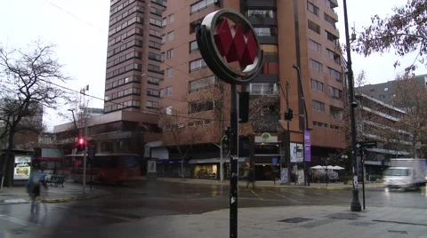 Time lapse at crossing on a rainy day, downtown Santiago Stock Footage 50420084
