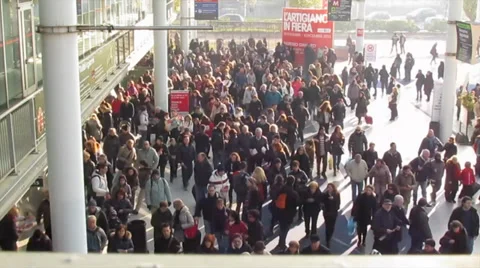Time Lapse Crowd arrives at the fair exhibition Stock Footage 34651669