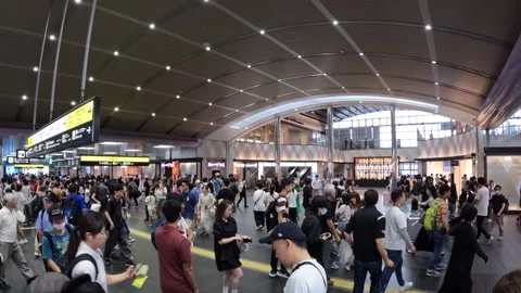 Time Lapse Crowd of Commuters and Travelers at Kyoto Train Station Concourse Stock Footage 338433613