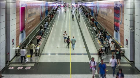 Time lapse : Crowd of pedestrian commuters on train station at Hong kong Stock Footage 145932765