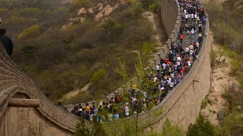 Time Lapse Crowd Of People Visiting Chinese Great Wall China Badaling Section Stock Footage 99888113