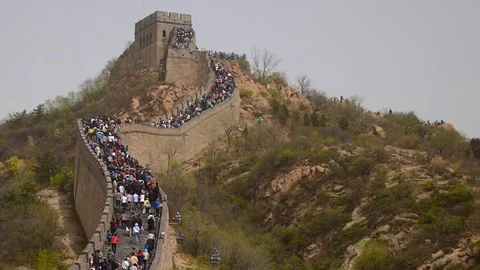 Time Lapse Crowd Of People Visiting Chinese Great Wall China Historic Structure Stock-Footage 105713525