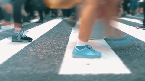 Time Lapse of Crowd People Walking Crossing Urban Street at Busy Intersection Stock Footage 163919081