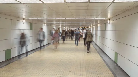 Time Lapse of crowd in an underground passage in a metro station Stock Footage 66254678