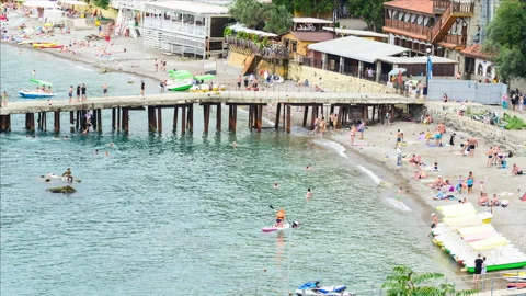Time lapse of crowded beach at summer vacation time in Bulgarias Stock-Footage 236493324