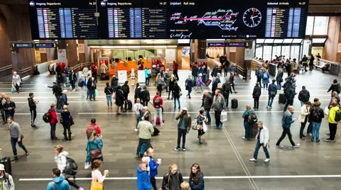 Time Lapse of Crowded Central Train Station Lobby -  Oslo Norway Stock Footage 58632174