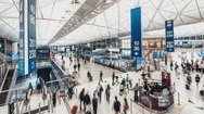 Time-Lapse Of Crowded People Walking In Hong Kong Airport Transit Terminal. Stock Footage