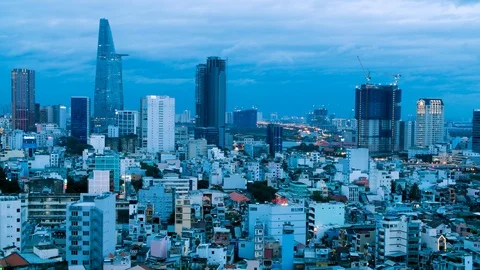 Time Lapse of Crowded Skyline of Downtown Ho Chi Minh City - Vietnam Stock Footage 87148932