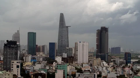 Time Lapse of Crowded Skyline of Downtown Ho Chi Minh City - Vietnam Stock Footage 87182627