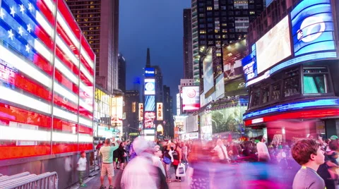 Time lapse of crowded Times Square at evening, HDR Stock Footage 53853574