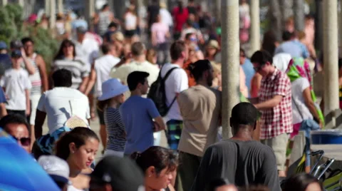 Time Lapse of Crowds on Busy Pedestrian Sidewalk -  Santa Monica Beach Stock Footage 45900690