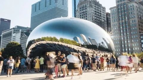 Time Lapse of Crowds Visiting The Cloud Structure / The Bean in Chicago 4k w LUT Vidéo 80295390