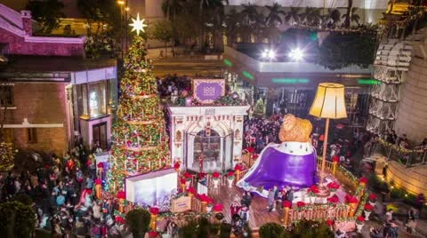 Time Lapse of Crowds walk around Christmas Tree Stock Footage 20642834