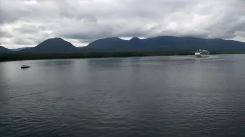 Time Lapse of Cruise Ship And Fishing Boat Near Ketchikan, Alaska Stock Footage 234040331