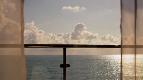 Time Lapse of Cumulus Clouds in Blue Sky and Ocean in Sunlight at Sunset from Lu Video stock 245362191