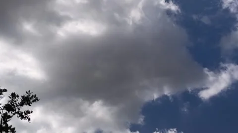 Time lapse of cumulus clouds drifting across a deep blue sky Video stock 346744129