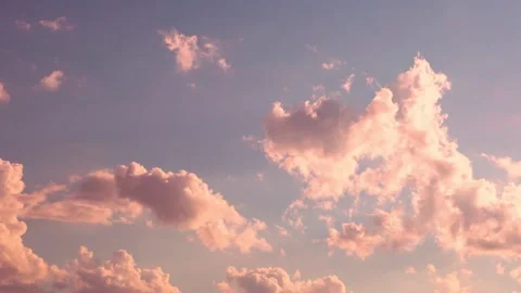 Time Lapse Cumulus Clouds at Sunset in Tender Colorful Sky. Light Orange Puffy C Stock Footage 233781158