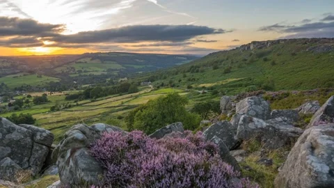 Time lapse, Curbar Edge, Peak District National Park, Derbyshire, England Stock Footage 249358209