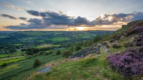 Time lapse from Curbar Edge, Peak District National Park, Derbyshire, England Stock Footage 249358446