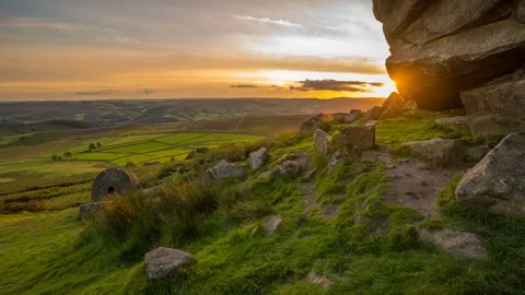 Time lapse from Curbar Edge, Peak District National Park, Derbyshire, England Stock Footage 249358487