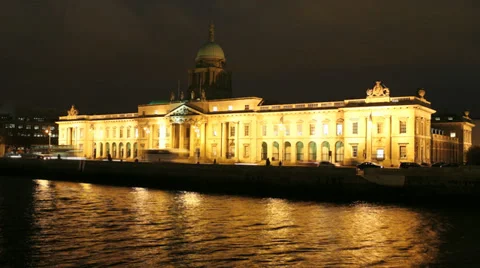Time-lapse of the Custom House overlooking the Liffey, Dublin, Ireland Stock Footage 33568620