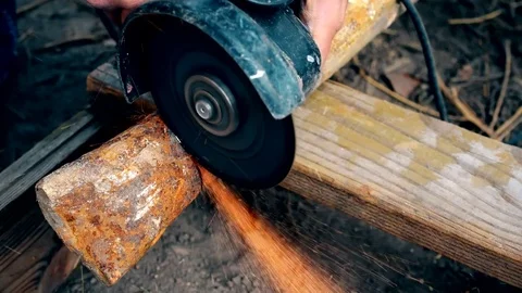 Time lapse of cutting a pipe with angle grinder Stock Footage 71167689