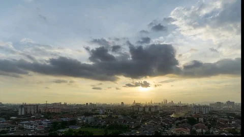 Time lapse of dancing clouds over downtown Kuala Lumpur, Malaysia Stock Footage 79406561