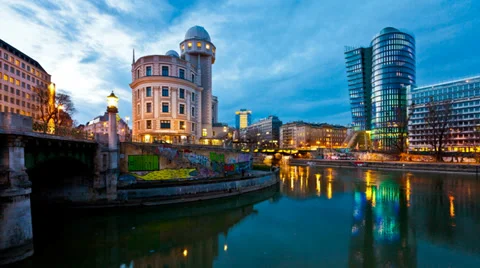 Time lapse of the Danube Canal of Vienna Stock Footage 34292807