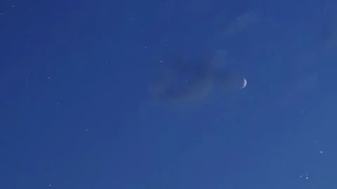 Time Lapse Dark Blue Purple Night Sky Stars Moon Cloud. Cloud Closes Opens the M Stock Footage 172575986